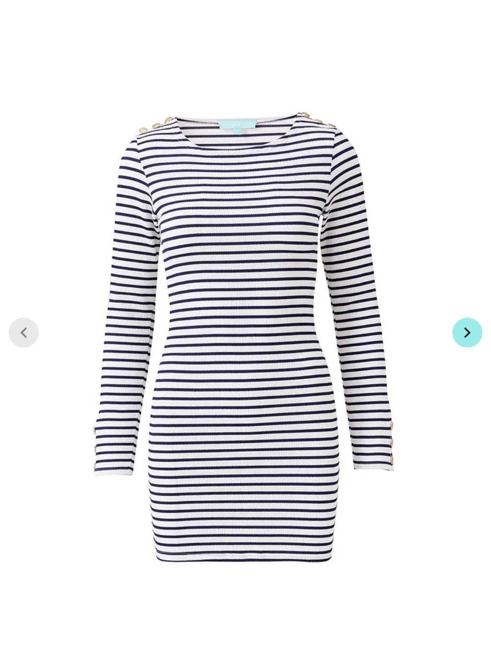 Melissa Odabash Agata Navy Stripe Long Sleeve Mini Dress L